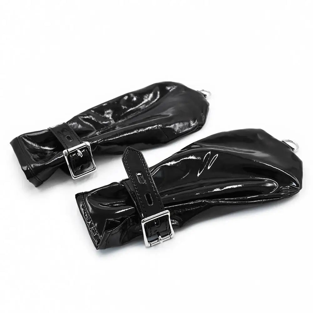 Gants en cuir avec cadenas & anneaux pour bondage fétichiste