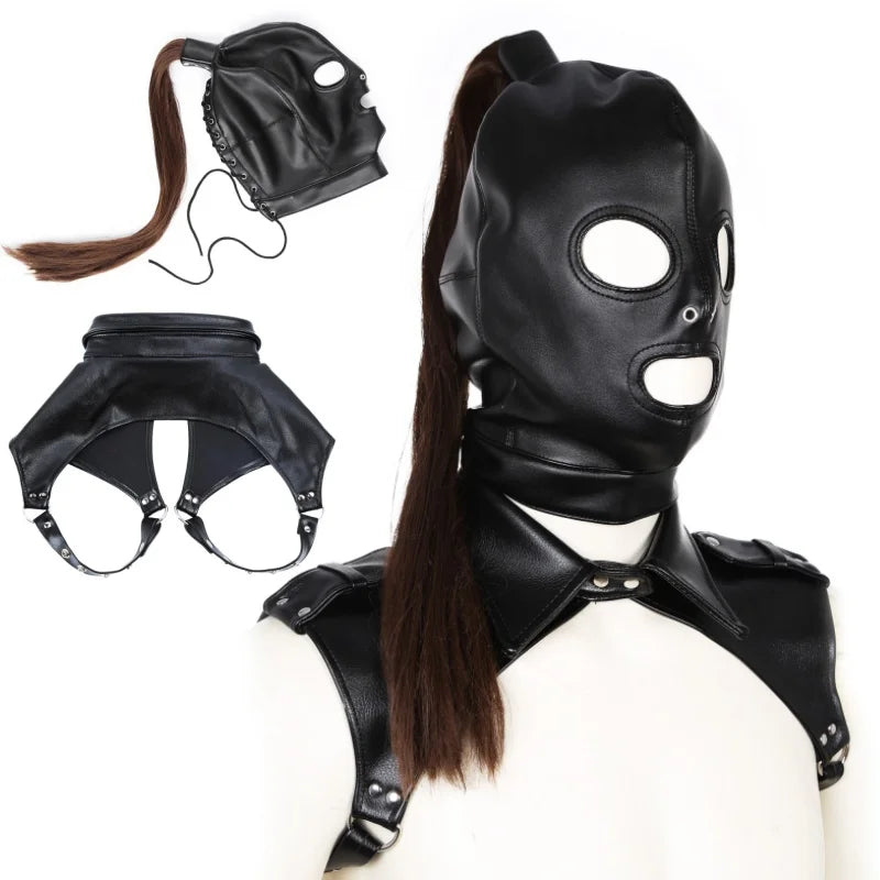 Masque/Cagoule cheval BDSM en cuir