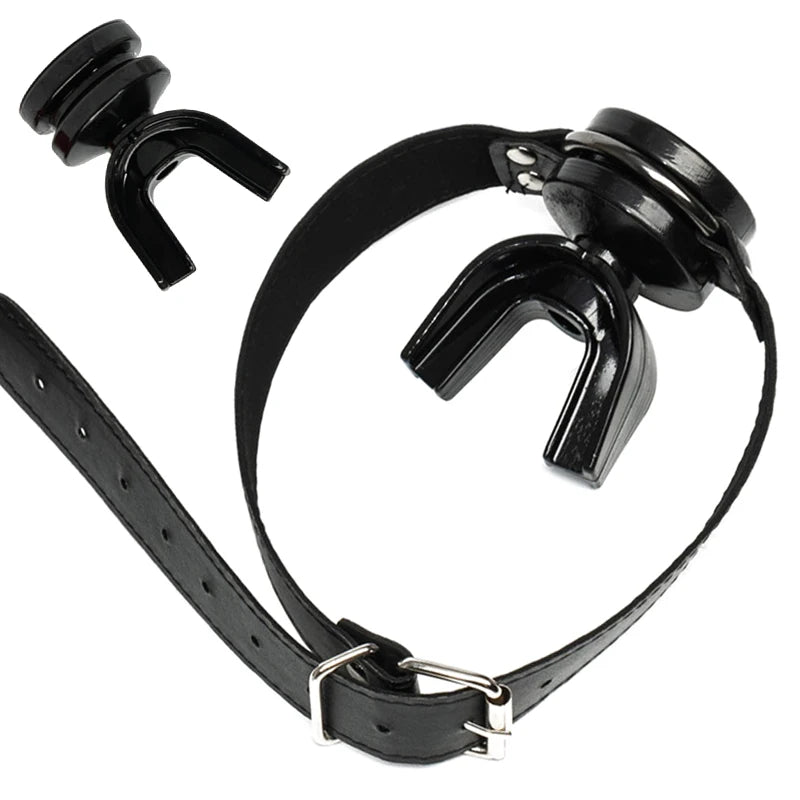 Gag bouche ouverte pour couples – Anneau oral BDSM en caoutchouc et cuir