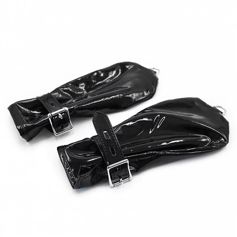 Gants en cuir avec cadenas & anneaux pour bondage fétichiste