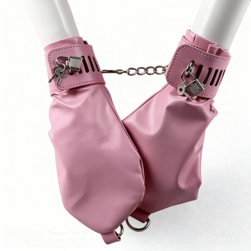 Gants en cuir avec cadenas & anneaux pour bondage fétichiste